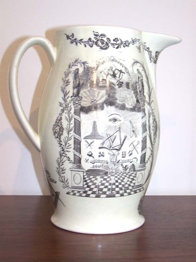 An Historically Important English Creamware Enamel Decorated and Black Transfer Printed Liverpool Pitcher circa 1803. — image 3